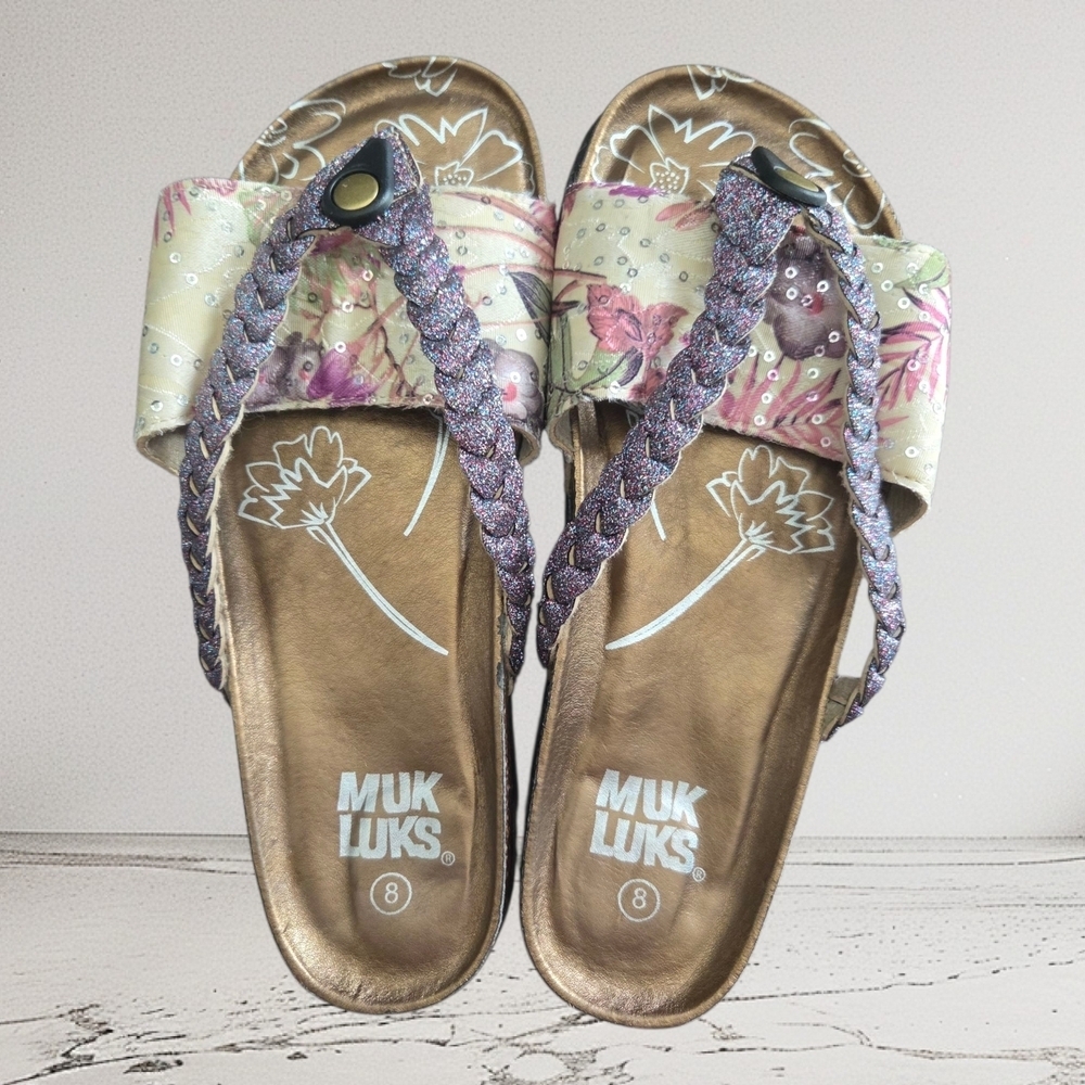 Muk Luks Womans Elaine Purple Braided Sandals Size 8